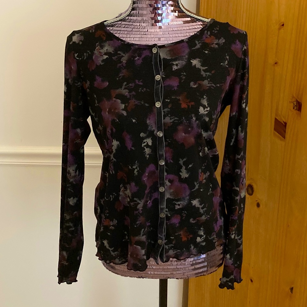 J. Jill Black & Purple Floral Scoop Neck Blouse